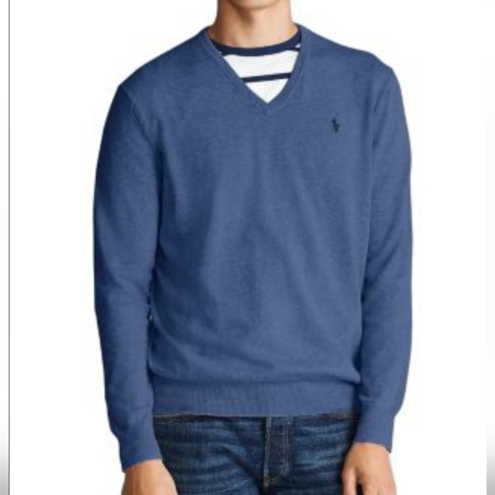 Ralph Lauren Men’s Blue V-Neck Cotton Sweater size: XL